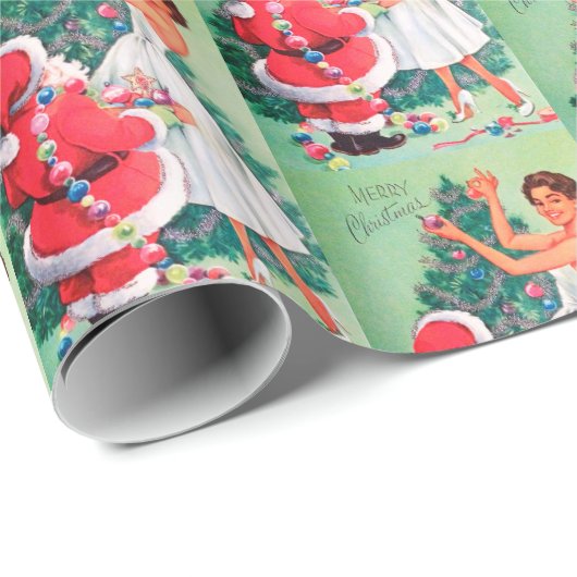 Omslag van de  Retro-dame en de kerstman Cadeaupapier (Rol Hoek)