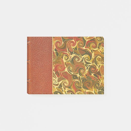 Omslag van oud boek met sierlijk kronkelpatroon post-it® notes (Voorkant)