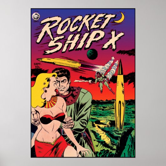 Omslag van oude sciencefiction-strip Rocket Ship X Poster (Voorkant)