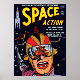 Omslag van vintage sci-fi-stripboek #2 Space Actio Poster