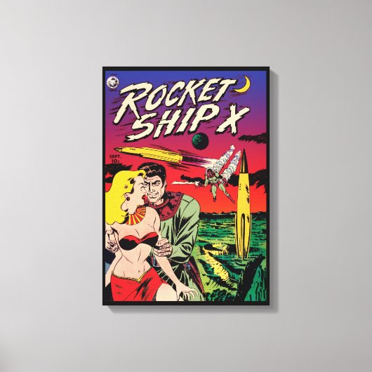Omslag van vintage sciencefiction stripboek Rocket Canvas Afdruk (Voorkant)