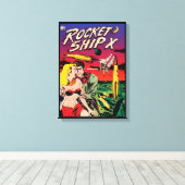 Omslag van vintage sciencefiction stripboek Rocket Canvas Afdruk (Insitu (Houten vloer))