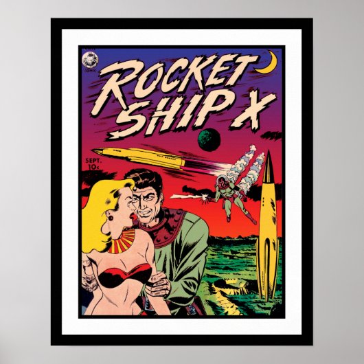 Omslag van vintage sciencefiction stripboek Rocket Poster (Voorkant)