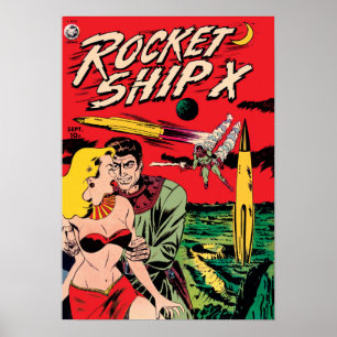 Omslag van vintage sciencefiction stripboek Rocket Poster