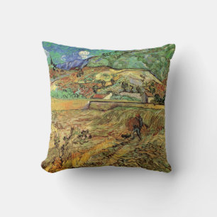 Omsloten korenveld met boer door Vincent van Gogh Kussen