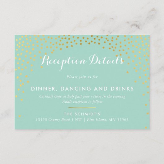 OMSLUITING chic rustiek mini gouden confetti mint Informatiekaartje (Achterkant)