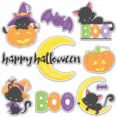 Omtrek Cute Halloween Black Cats Sticker (Voorkant)