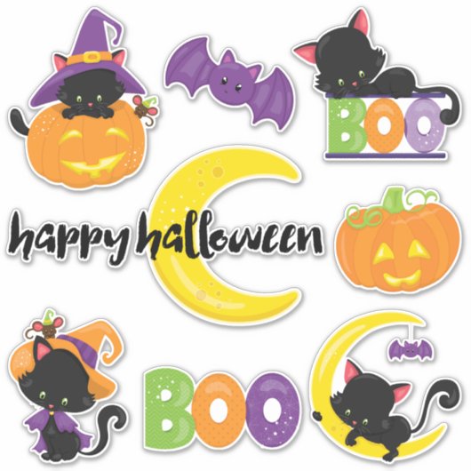 Omtrek Cute Halloween Black Cats Sticker (Voorkant)