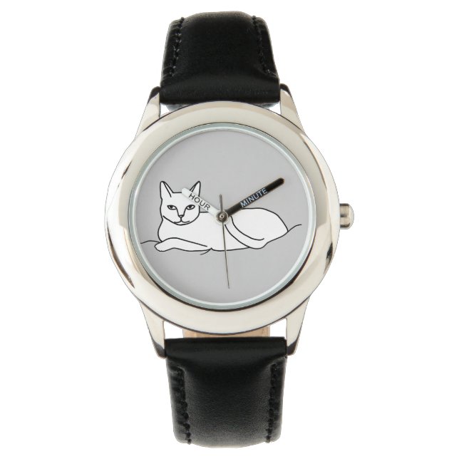 Omtrek tekening, kat leggen, aangepaste horloge (Voorkant)