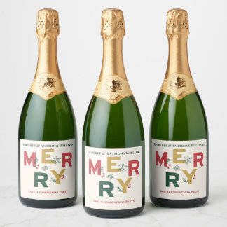 Omwikkeld met vreugde, vastgemaakt met vrolijk ker sparkling wijnetiket
