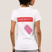 "Omwikkelen met zorg" — Kerstbank T-shirt (Achterkant)