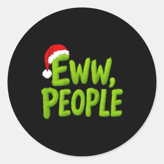 On Back Eww People Santa Hat Green Funny Christmas Ronde Sticker (Voorkant)