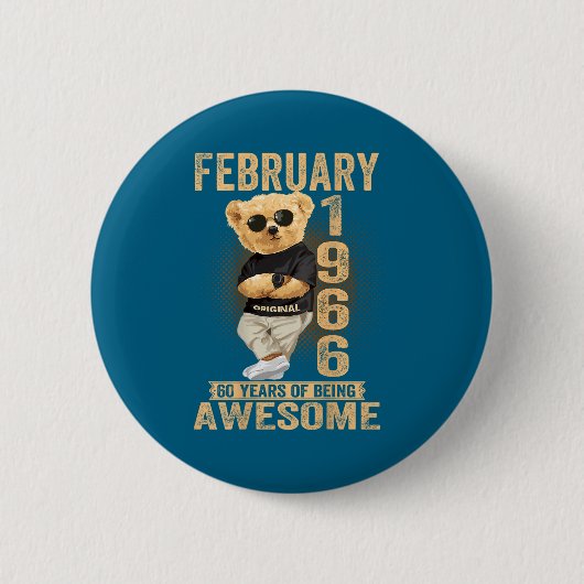 (on Back) February 1966 60th Birthday 60 Years Ted Ronde Button 5,7 Cm (Voorkant)