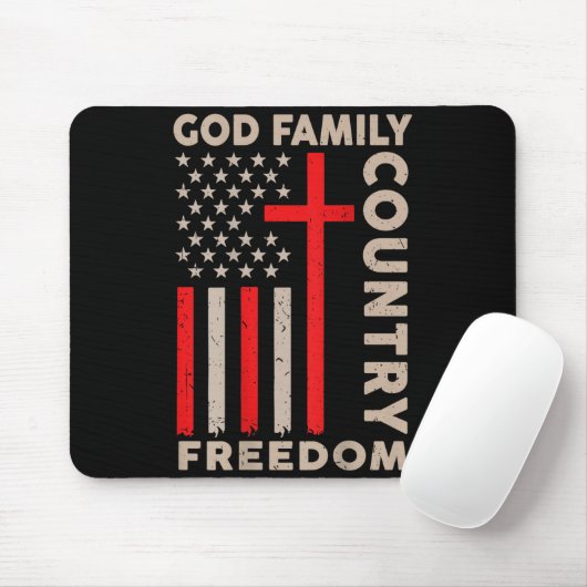 On-back God Family Country Dom Patriotic Christian Muismat (Met muis)
