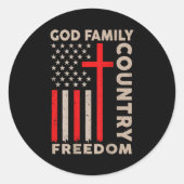 On-back God Family Country Dom Patriotic Christian Ronde Sticker (Voorkant)