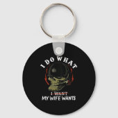 (on Back) I Do What My Wife's Want Funny Skull Mil Sleutelhanger (Voorkant)
