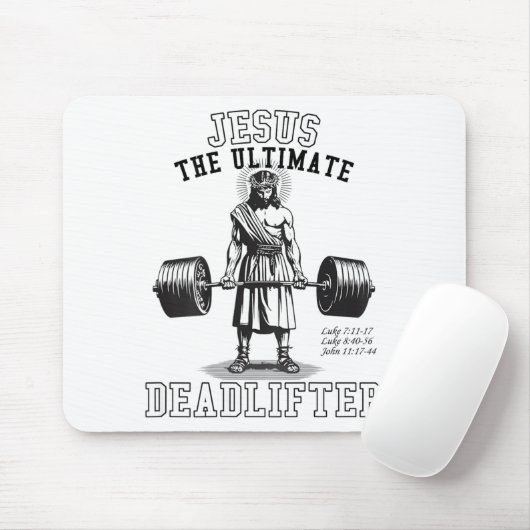 (on Back) Jesus The Deadlifter Jesus Deadlifting Muismat (Met muis)