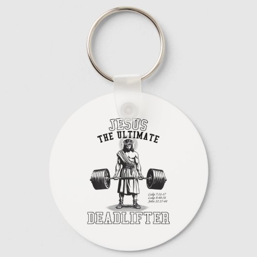 (on Back) Jesus The Deadlifter Jesus Deadlifting Sleutelhanger (Voorkant)