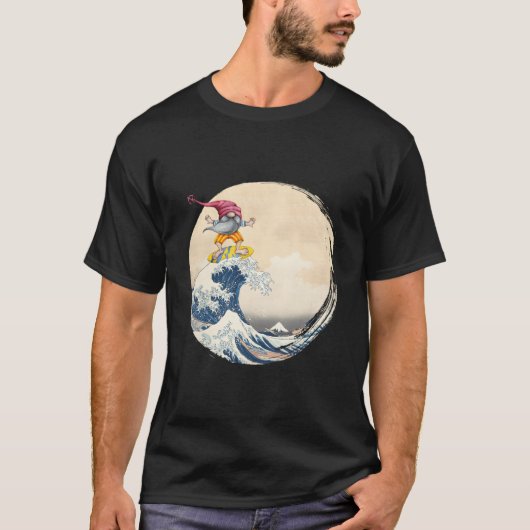 On Back Surfing Gnome Riding Great Wave Off Kanaga T-shirt (Voorkant)