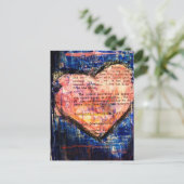 On Blue a Pink Heart Mixed Media Collage Briefkaart (Staand voorkant)