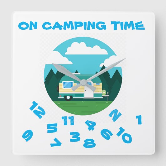 ON **CAMPING TIME** Acrylic Wall Clock Vierkante Klok (Voorkant)