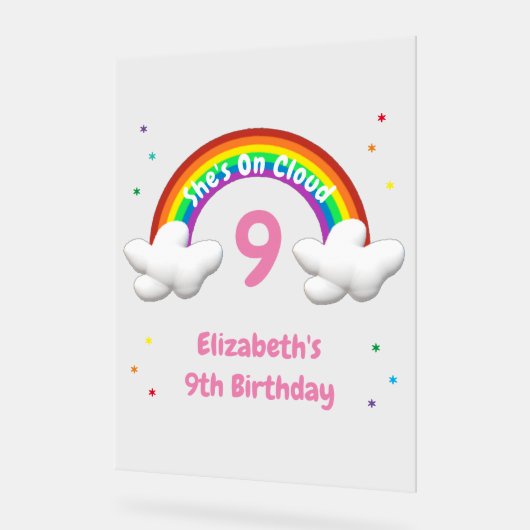 On Cloud 9! Rainbow Birthday Acryl Bord (Hoek)