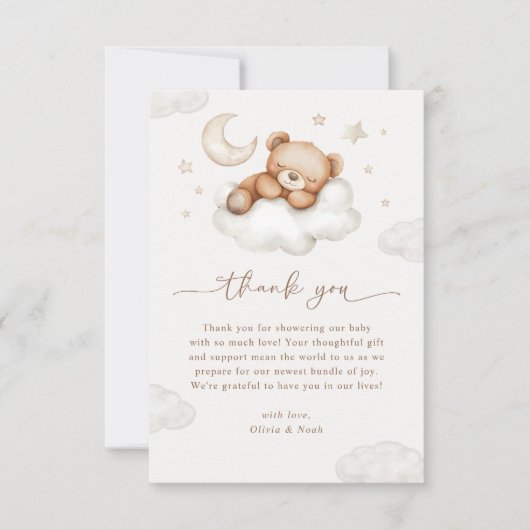 On Cloud Nine Neutral Teddy Bear Baby Shower Bedankkaart (Voorkant)