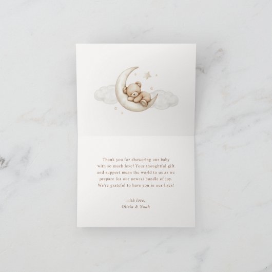 On Cloud Nine Neutral Teddy Bear Baby Shower Bedankkaart (Binnen)