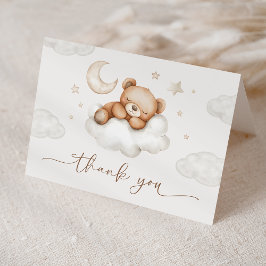 On Cloud Nine Neutrale Teddybeer Baby Shower Bedankkaart