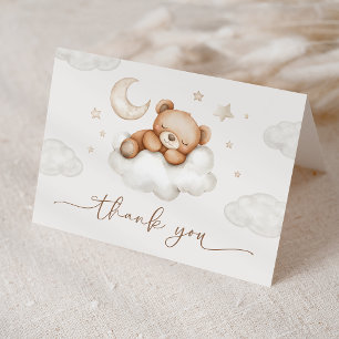 On Cloud Nine Neutrale Teddybeer Baby Shower Bedankkaart