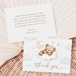 On Cloud Nine Neutrale Teddybeer Baby Shower Bedankkaart