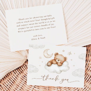 On Cloud Nine Neutrale Teddybeer Baby Shower Bedankkaart