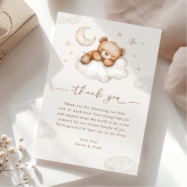 On Cloud Nine Neutrale Teddybeer Baby Shower Bedankkaart