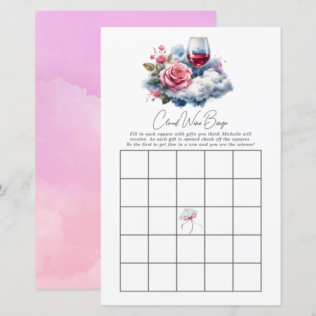 On Cloud Wine Bruidsfeest Bingo Spel (Voorkant / Achterkant)
