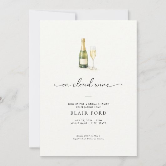 On Cloud Wine Champagne Bridal Shower Invitation Kaart (Voorkant)