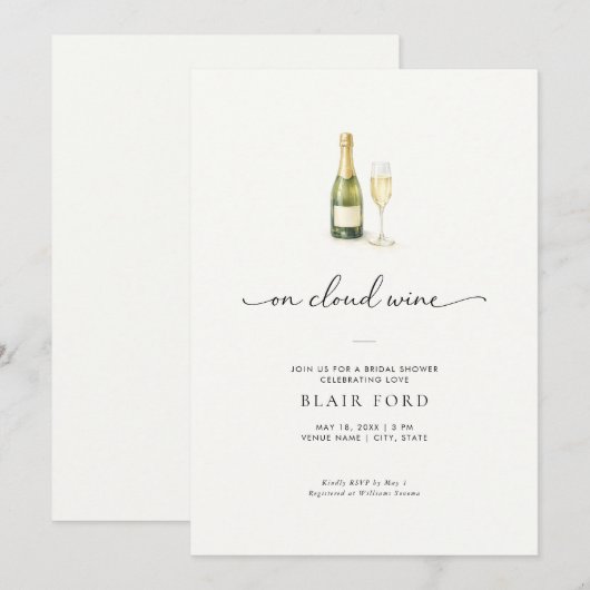 On Cloud Wine Champagne Bridal Shower Invitation Kaart (Voorkant / Achterkant)