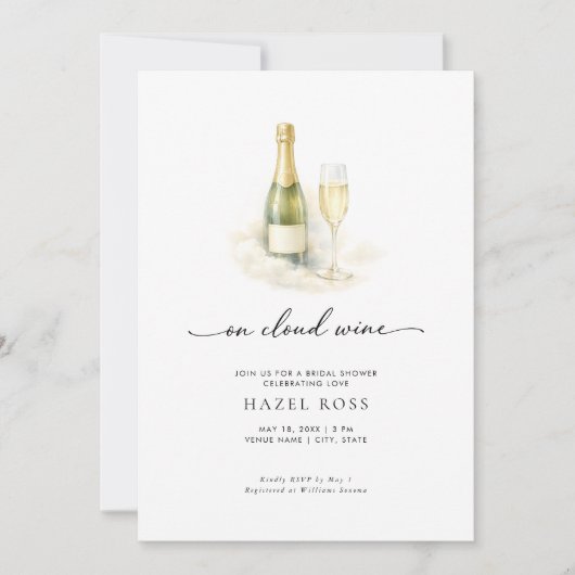 On Cloud Wine Elegant Champagne Bridal Shower Kaart (Voorkant)