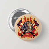 On Duty Brandweerman Speld Ronde Button 5,7 Cm (Voorkant /achterkant)