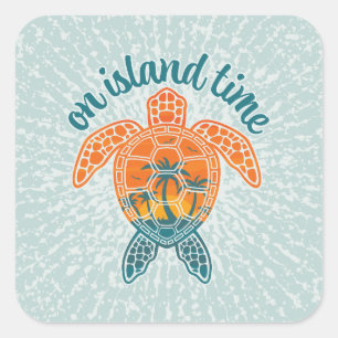 On Island Time Tropical Sunset Zee Schildpad Ontwe Vierkante Sticker
