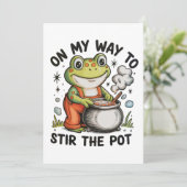 On My Way To Stir The Pot Funny Frog Sarcastic Kaart (Staand voorkant)