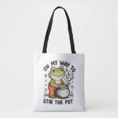 On My Way To Stir The Pot Funny Frog Sarcastic Tote Bag (Voorkant)