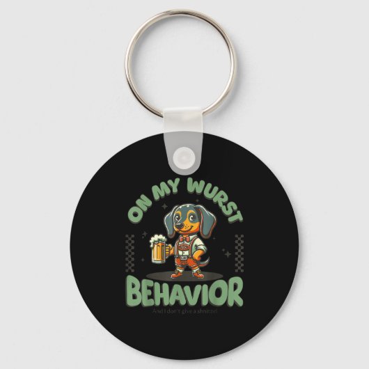On My Wurst Behavior Dachshund German Beer Prost Sleutelhanger (Voorkant)
