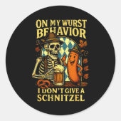 On My Wurst Behavior Funny Skeleton And Dog Ronde Sticker (Voorkant)