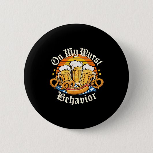 On My Wurst Behavior Retro Groovy Beer Ronde Button 5,7 Cm (Voorkant)