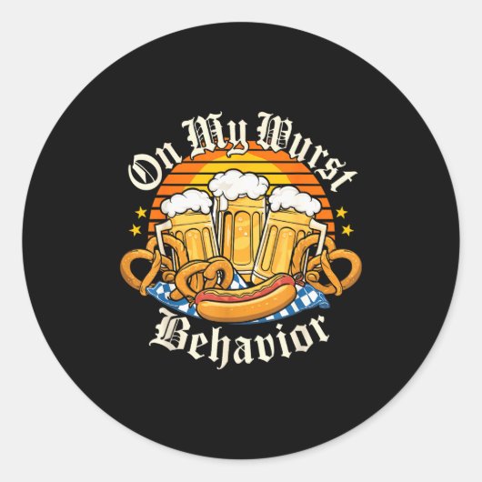 On My Wurst Behavior Retro Groovy Beer  Ronde Sticker (Voorkant)
