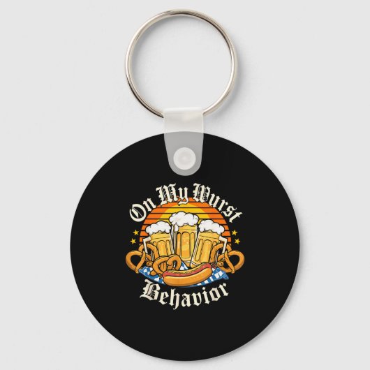 On My Wurst Behavior Retro Groovy Beer  Sleutelhanger (Voorkant)