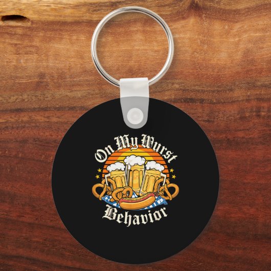 On My Wurst Behavior Retro Groovy Beer Sleutelhanger (Voorkant)