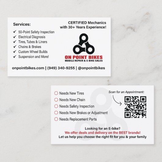 On Point Bikes Custom Design Visitekaartje (Voorkant / Achterkant)