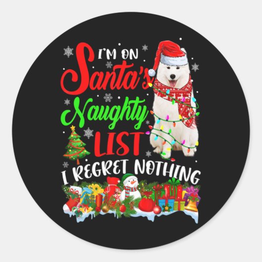 On Santas Naughty List Xmas American Eskimo  Ronde Sticker (Voorkant)