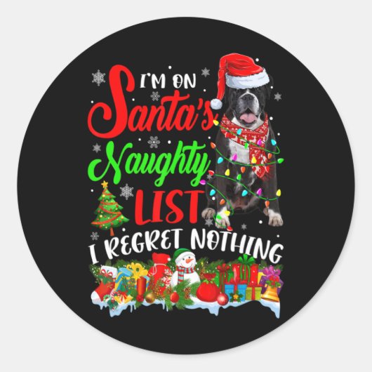 On Santas Naughty List Xmas Boxer Ronde Sticker (Voorkant)